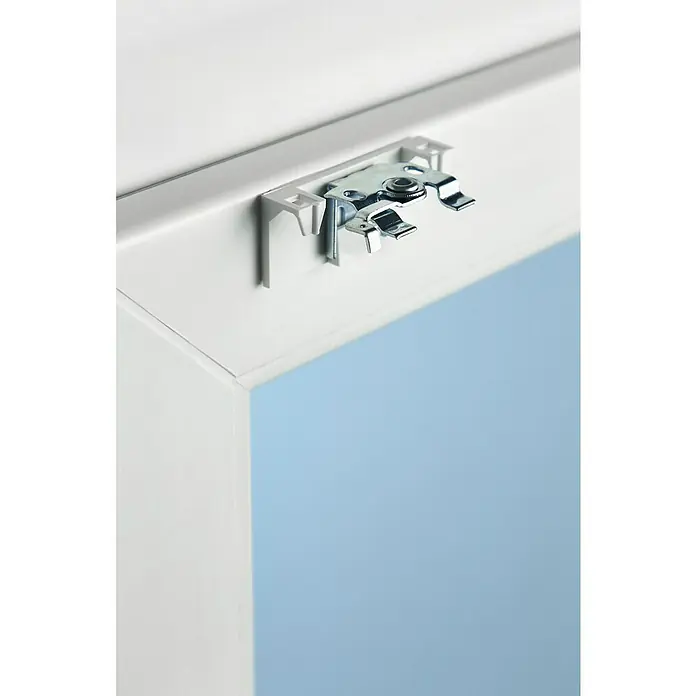 Klebeträger - 2 Stk., Passend für: Alu-Jalousien (25 mm) bis 140 cm Breite, Weiß - Nahaufnahme eines Fensterrollomechanismus.