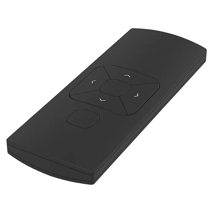 Funkhandsender MotionBlinds Smart Home Remote Control - 5 Kanäle - Produktansicht: Eine schwarze Fernbedienung mit quadratischen Tasten für die Navigation, die eine moderne Steuerungslösung bietet.
