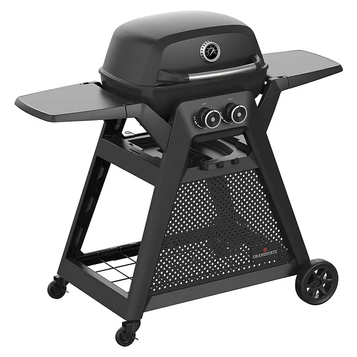 Grandstate Gasgrill Black Kite 200 - Grillfläche (B x T): 57 x 38 cm, 7,2 kW, Anzahl Brenner: 2 Stk. - Schwarzer Grandstate-Grill mit Seitentischen und Rädern für einfaches Bewegen. Ideal für den Garten oder die Terrasse.