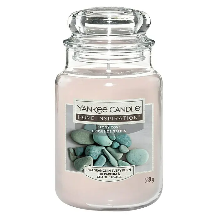 Yankee Candle Home Inspirations Duftkerze - Im Glas, Stony Cove, Large - Yankee Candle Home Inspiration Duftkerze "Stony Cove" mit Steindekor und Glasdeckel für ein gemütliches Ambiente.