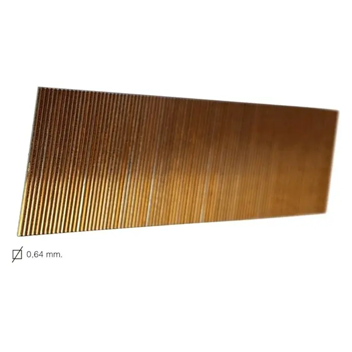 Unicair Clavo con cabeza - Diámetro cabeza: 0,64 mm, Largo: 40 mm, 20.000 ud. - Imagen de clavos en tira unidos por un fino alambre. Ideales para pistolas de clavos, alambre de 0,64 mm. Perfectos para fijaciones.