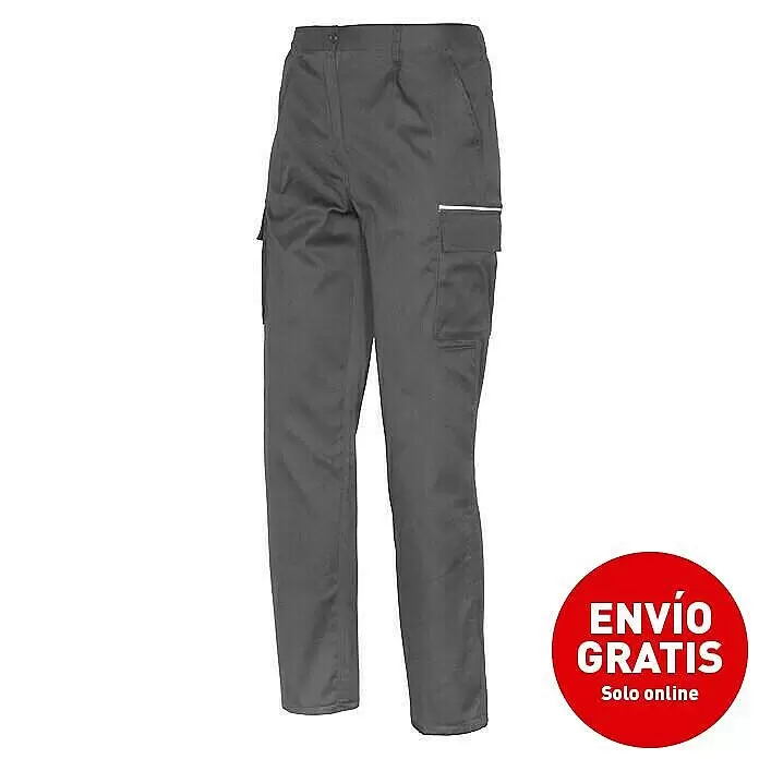 Industrial Starter Pantalones de trabajo Euromix - XXL, Gris - Pantalones de trabajo grises con múltiples bolsillos tipo cargo, uno con banda reflectante blanca.