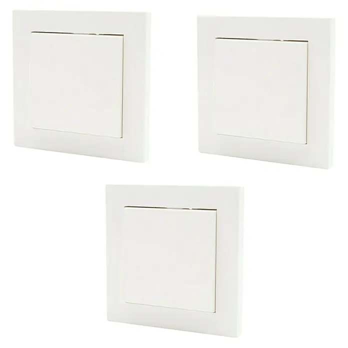 Conmutador London - 3 ud., Blanco, Montaje en superficie - Tres paneles de acceso cuadrados blancos con un aspecto simple y moderno. Perfectos para un acceso discreto a instalaciones.