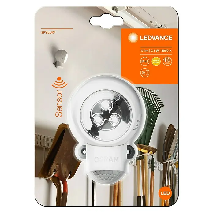 Ledvance Bewegungsmelder Spylux - Durchmesser: 68 mm - LEDVANCE Spylux® Sensor-LED-Leuchte, ideal für Innenräume. Mit Bewegungsmelder, warmweißem Licht & 3x Batterien für einfache Installation.