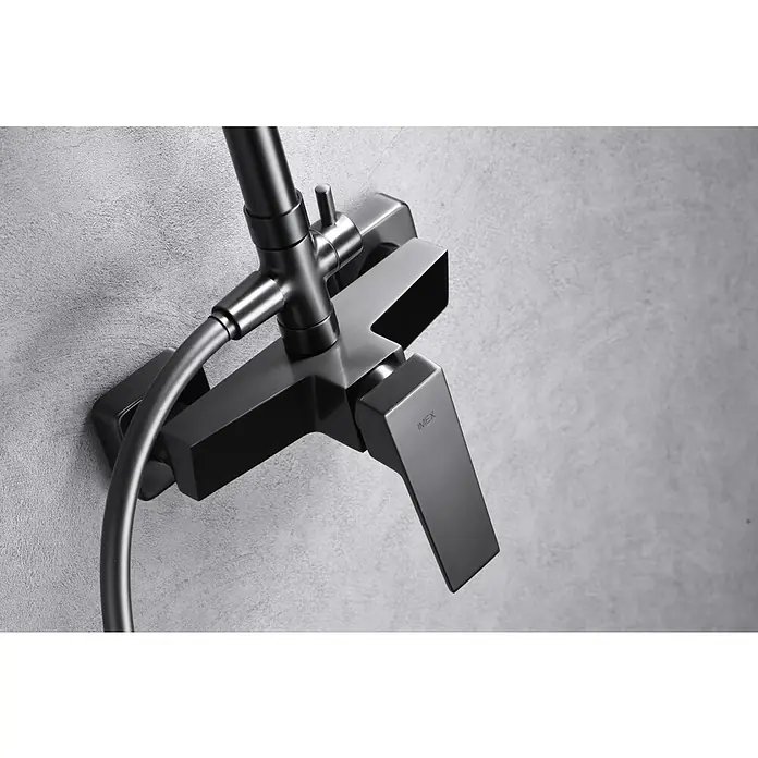 Camargue Adriatic Sistema de ducha - Con grifo monomando, Black gun metal - Grifo IMEX moderno negro mate para ducha y bañera. El diseño es minimalista y elegante, adecuado para baños modernos.