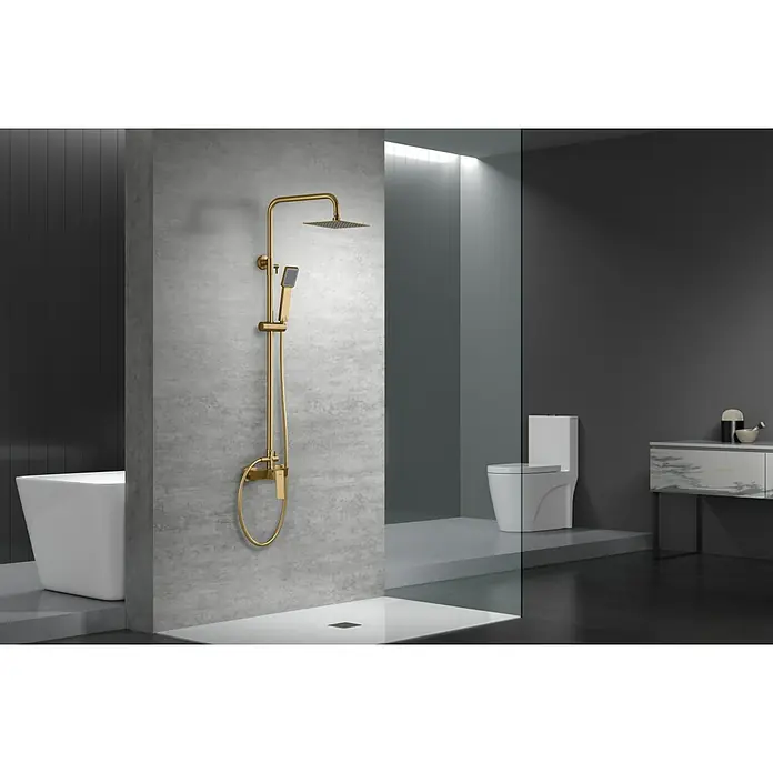 Camargue Adriatic Sistema de ducha - Con grifo monomando, Oro - Elegante diseño de baño con juego de ducha dorado, que añade un toque lujoso y destaca el ambiente moderno.