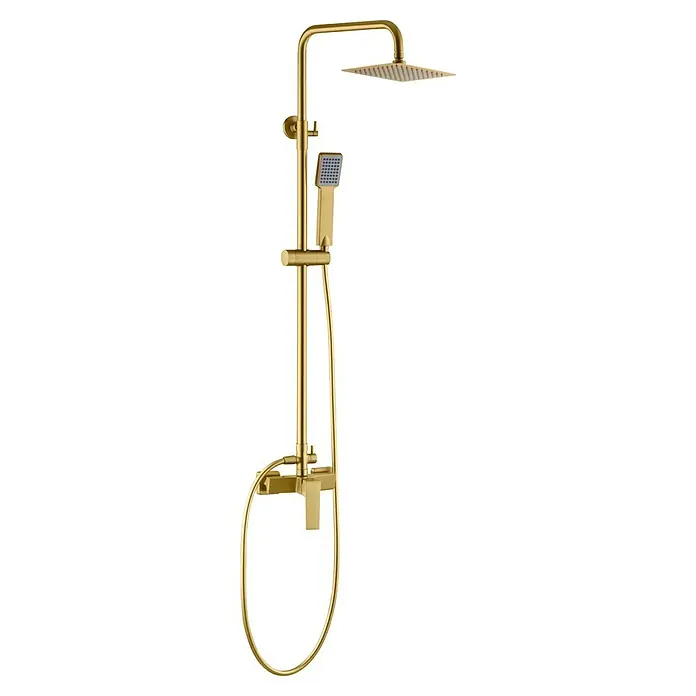 Camargue Adriatic Sistema de ducha - Con grifo monomando, Oro - Columna de ducha con aspecto dorado con ducha de cabeza y de mano para una experiencia de ducha de lujo. Diseño elegante para baños modernos.