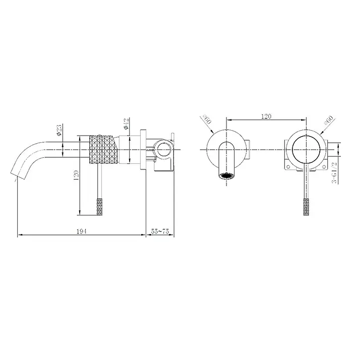 Imex Génova Grifo de lavabo empotrado - Cromo - Diagrama del grifo de agua con medidas detalladas y características de diseño.