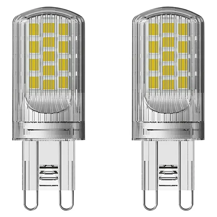 Osram Star Set de bombillas LED Pin G9 - G9, No regulable, Blanco cálido, 470 lm, 3,8 W, 2 ud. - Dos bombillas LED G9 con cubierta transparente y LEDs amarillos, perfectas para soluciones de iluminación modernas.