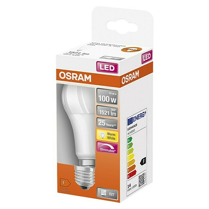 Osram LED-Leuchtmittel Superstar Classic A (14,5 W, E27, Warmweiß, Dimmbar, Matt, Energieeffizienzklasse: A+)