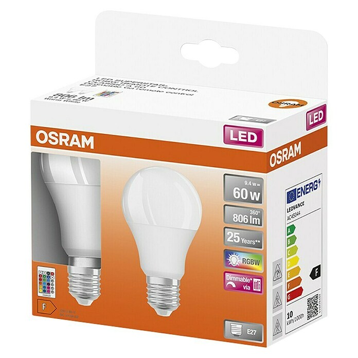 Osram Retrofit LED žarulja  (E27, Može se prigušiti, RGBW, 806 lm, 9 W, 2 Kom.) | BAUHAUS