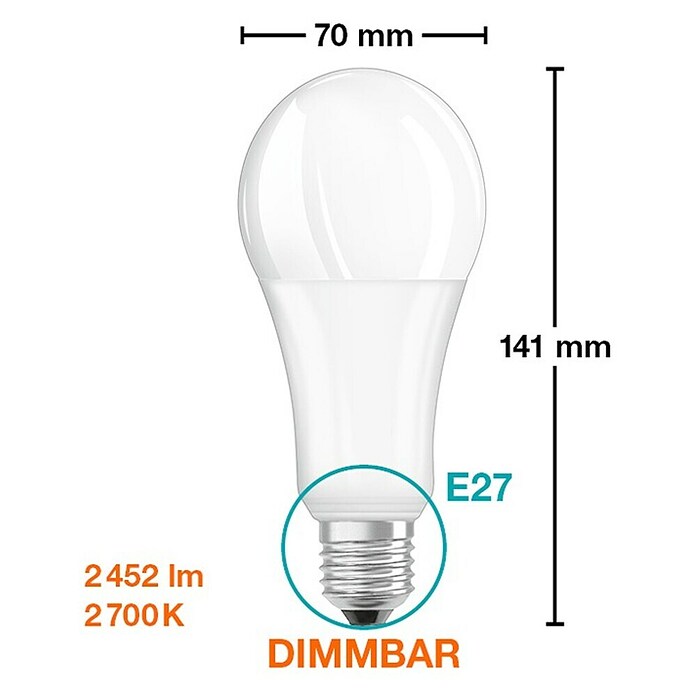 Osram Bombilla LED Superstar Classic A (21 W, E27, Blanco cálido, Intensidad regulable, Mate)