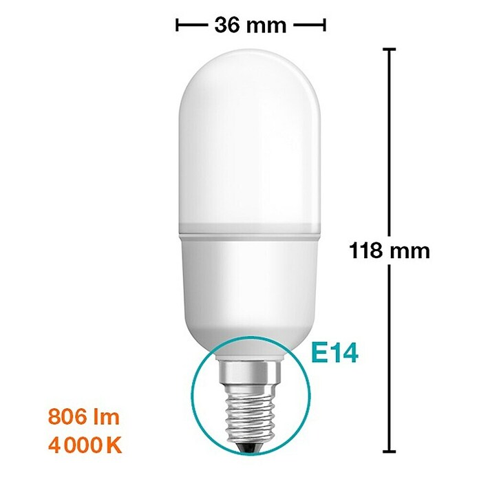 Osram Star LED žarulja  (E14, Bez prigušivanja, Hladna bijela, 806 lm, 8 W) | BAUHAUS