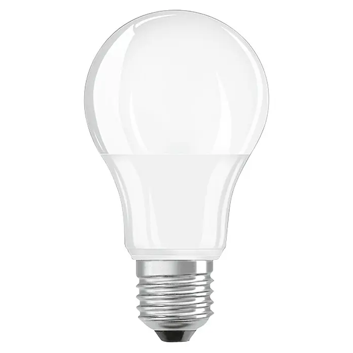 Osram Star Bombilla LED Classic A 75 Daylight Sensor - E27, No regulable, Blanco cálido, 1.055 lm, 10 W - Primer plano de una bombilla LED con acabado mate, que ofrece una luz suave y difusa, y promete eficiencia energética.
