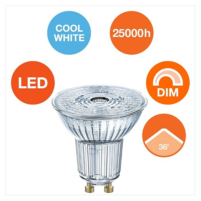 Osram LED reflektor (3,1 W, GU10, Kut svjetlosnog snopa: 36°, Hladna bijela, Razred energetske učinkovitosti: A+)