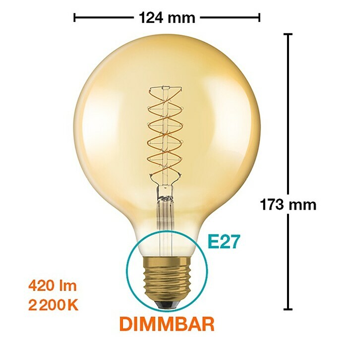 Osram LED-Lampe Vintage Edition 1906 Globe-Form 125 E27 (E27, Dimmbar, Warmweiß, 420 lm, 4,8 W) | BAUHAUS