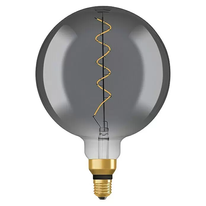 Osram Bombilla LED - E27, Intensidad regulable, Blanco cálido, 150 lm, 4 W, Color: Claro/Negro, Globo - Bombilla LED grande de cristal gris con filamento espiral decorativo y base de rosca de latón.