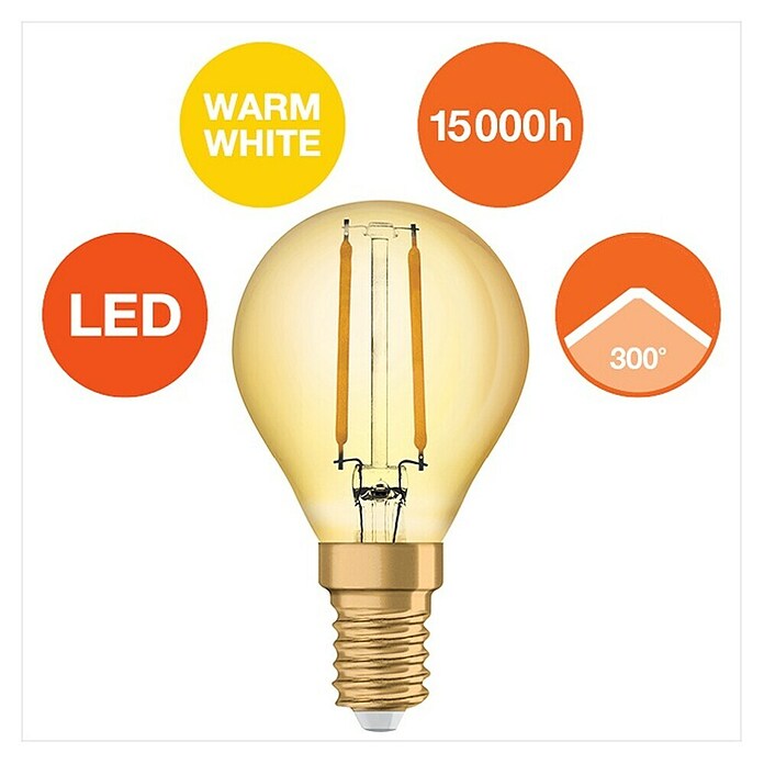 Osram LED svetlobni vir Vintage Edition 1906 kapljičaste oblike E14  (E14, Ni mogoče zatemniti, Toplo bela, 220 lm, 2,5 W) | 3503 - LED Spezial- und dekorative Lampen | CBJG - LED Leuchtmittel | CBJ - Leuchtmittel | CB - Elektroinstallation | C - Elektro | BAUHAUS