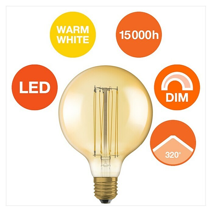 Osram LED-Lampe Vintage Edition 1906 Globe-Form E27 (E27, Dimmbar, Warmweiß, 470 lm, 5,8 W) | BAUHAUS