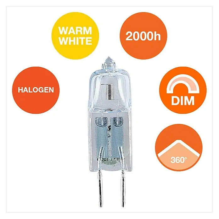 Osram Halogenstiftsockel Halostar Standard - 50 W, GY6,35, Klar, Warmweiß, 1 Stk. - Halogenlampe mit den Eigenschaften Warmweiß, 2000h Lebensdauer, dimmbar und 360° Abstrahlwinkel.