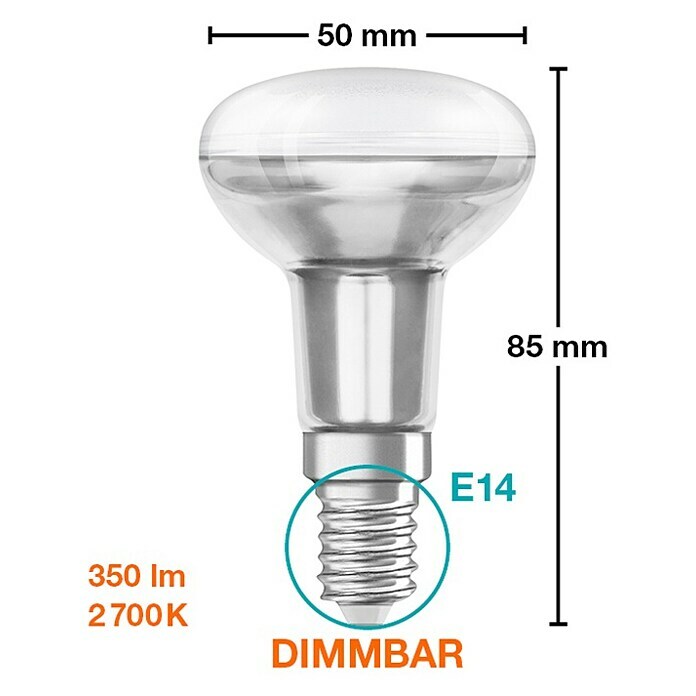 Osram Superstar Bombilla LED R50 (E14, Intensidad regulable, Blanco cálido, 345 lm, 5,9 W) | BAUHAUS