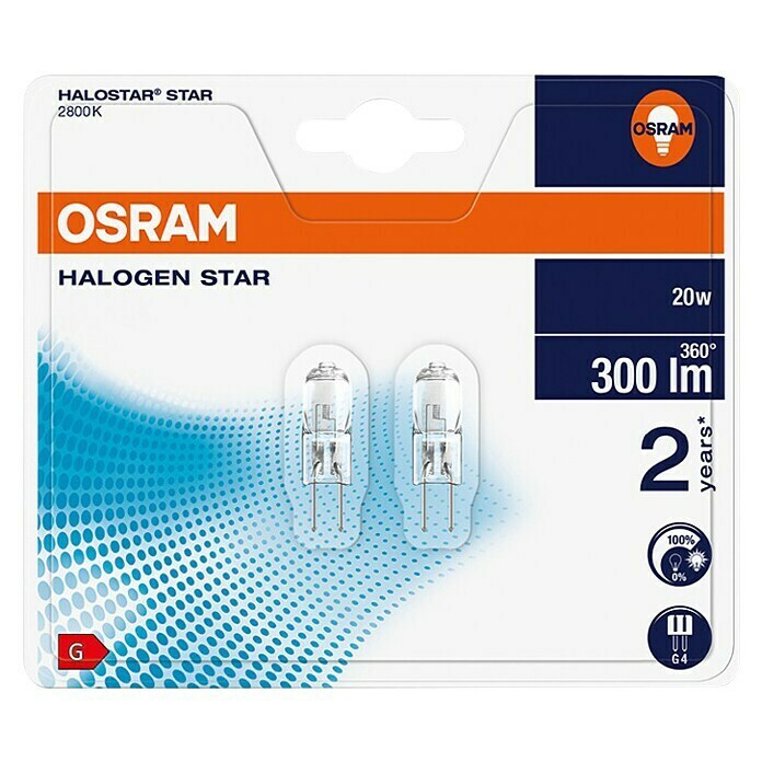 Osram Halogena žarulja (20 W, G4, Prozirno, Topla bijela, Razred energetske učinkovitosti: C)