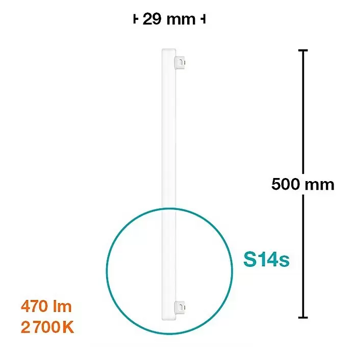 Osram Linestra LEDinestra - Largo: 500 mm, Blanco cálido, 8,5 W, 470 lm, S14s - Lámpara LED lineal S14s blanca, 500 mm de largo, 29 mm de ancho, 470 lm, 2700 K.
