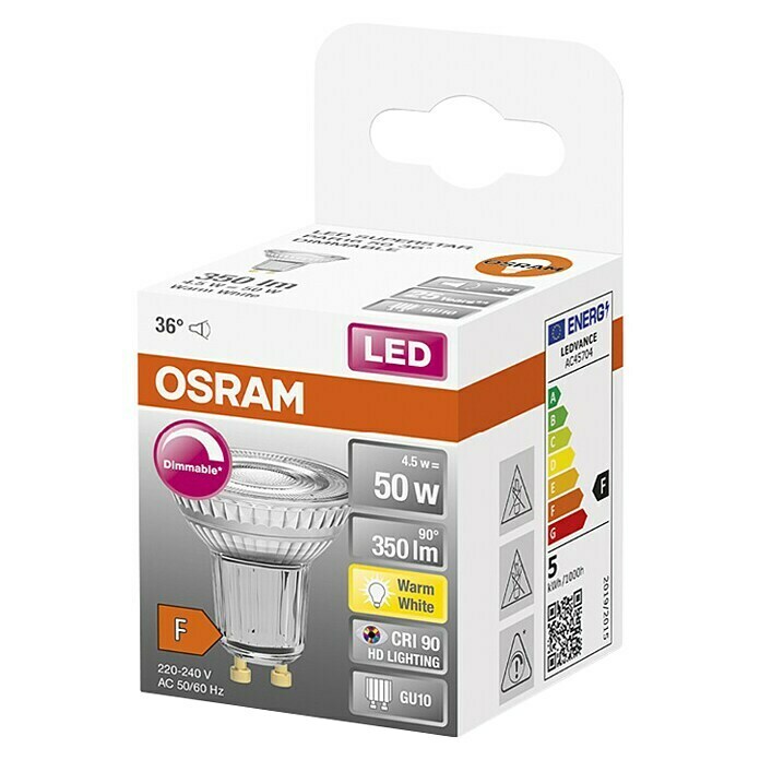 Osram LED reflektor (4,6 W, GU10, Kut svjetlosnog snopa: 36°, Topla bijela, Razred energetske učinkovitosti: A+)