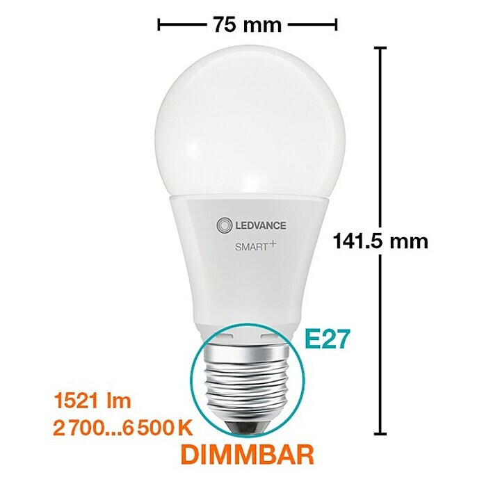 Ledvance Smart+ WiFi Smart-LED-Lampe Classic (E27, Dimmbar, Neutralweiß, 1.521 lm, 14 W) | BAUHAUS