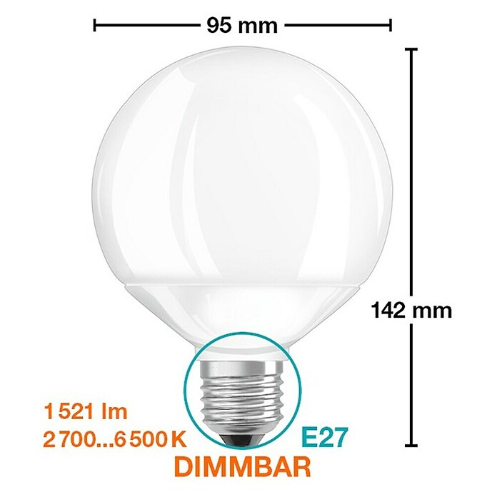 Osram Smart+ Ledlamp G95 (E27, Dimbaar, Warm wit, 1.521 lm, 14 W) | BAUHAUS