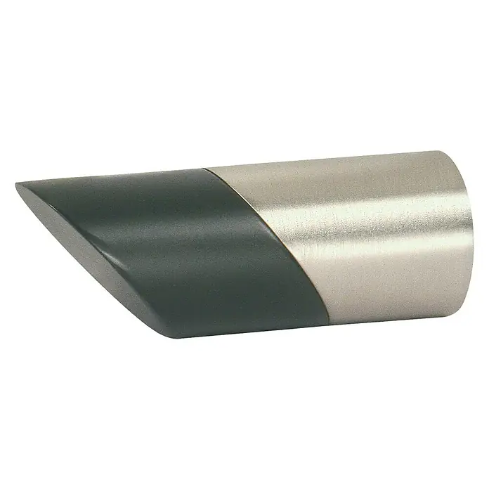 Expo Ambiente Endstück Plano - Eisenoptik-brush/Schwarz, Geeignet für: Gardinenstangen Ø 20 mm - Nahaufnahme eines modernen Türstoppers in Silber und Anthrazit, der Funktionalität mit stilvollem Design verbindet.