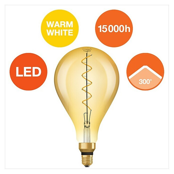 Osram LED žarulja  (E27, Bez prigušivanja, Topla bijela, 300 lm, 4 W, Boja: Zlatne boje, Kruškolikog oblika) | BAUHAUS