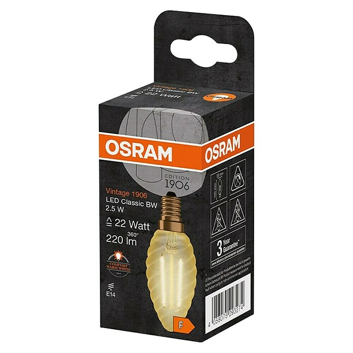 Osram LED žarulja Vintage 1906 Classic BW  (E14, Bez prigušivanja, Topla bijela, 220 lm, 2,5 W) | BAUHAUS