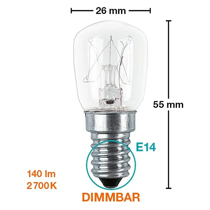 Osram Glühlampe Special T/Fridge - 25 W, E14, Matt - E14 Glühbirne mit 26 mm Durchmesser und 55 mm Länge, dimmbar, 140 Lumen und 2700 Kelvin.