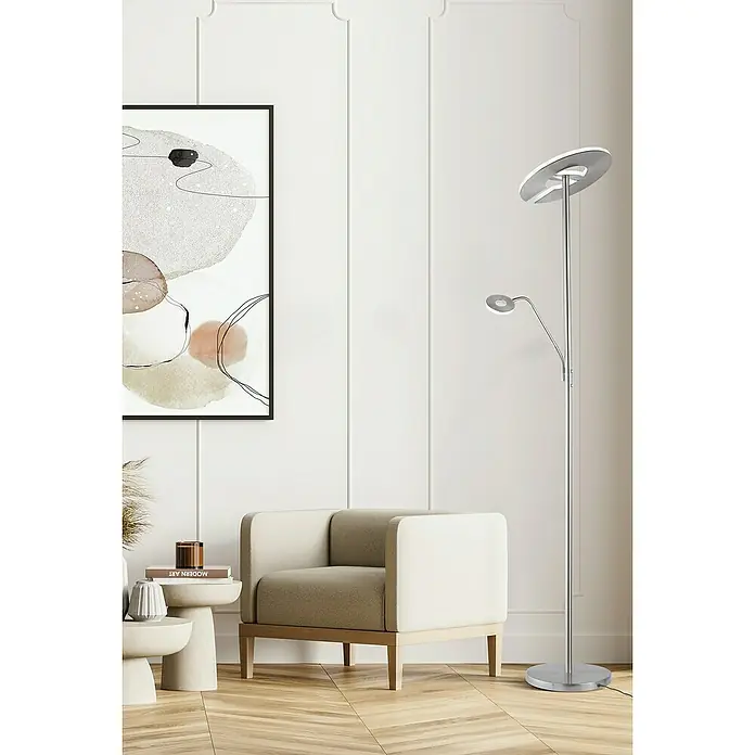 Fischer & Honsel Dent LED-Stehleuchte - 45 W, Höhe: 180 cm, Nickel, Mehrfarbig, 2 Stk. - Elegante Stehlampe mit zwei Leuchten für indirekte und direkte Beleuchtung in modernem Design.