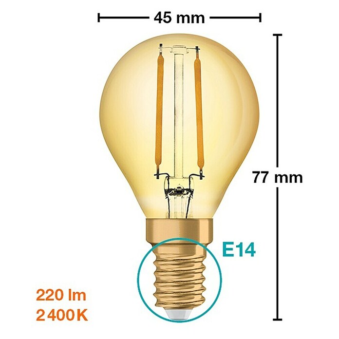 Osram LED svetlobni vir Vintage Edition 1906 kapljičaste oblike E14  (E14, Ni mogoče zatemniti, Toplo bela, 220 lm, 2,5 W) | 3503 - LED Spezial- und dekorative Lampen | CBJG - LED Leuchtmittel | CBJ - Leuchtmittel | CB - Elektroinstallation | C - Elektro | BAUHAUS