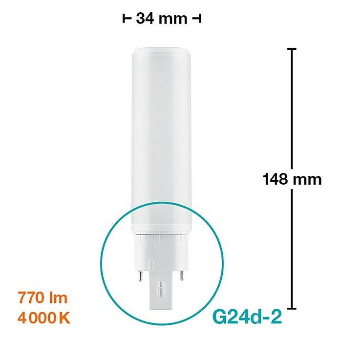 Osram Dulux D LED žarulja  (G24d-2, Bez prigušivanja, Hladna bijela, 640 lm, 7 W) | BAUHAUS