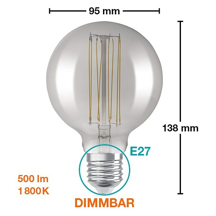 Osram LED-Lampe Vintage Edition 1906 Globe-Form E27 (E27, Dimmbar, Warmweiß, 500 lm, 11 W) | BAUHAUS