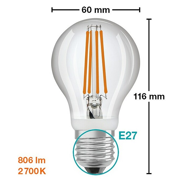 Osram LED žarulja Star Classic A 60 sa senzorom pokreta  (E27, Bez prigušivanja, Topla bijela, 806 lm, 7,3 W) | BAUHAUS