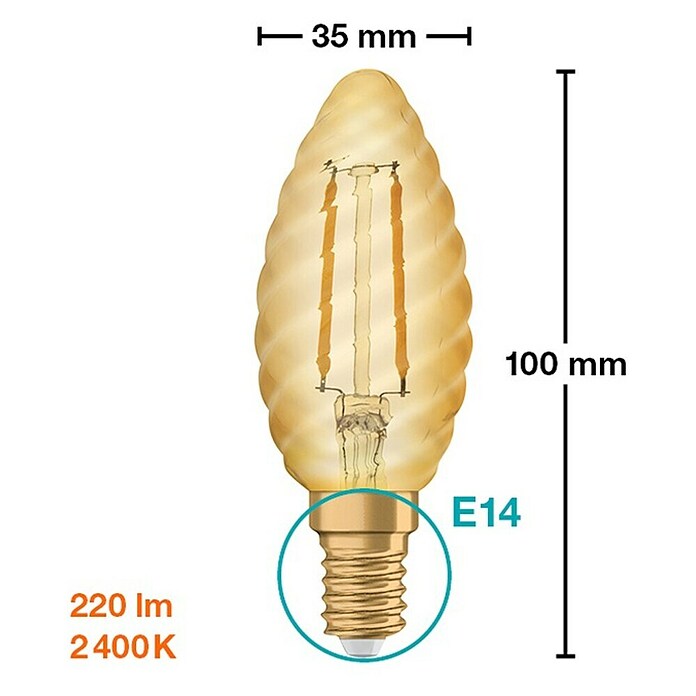 Osram LED žarulja Vintage 1906 Classic BW  (E14, Bez prigušivanja, Topla bijela, 220 lm, 2,5 W) | BAUHAUS