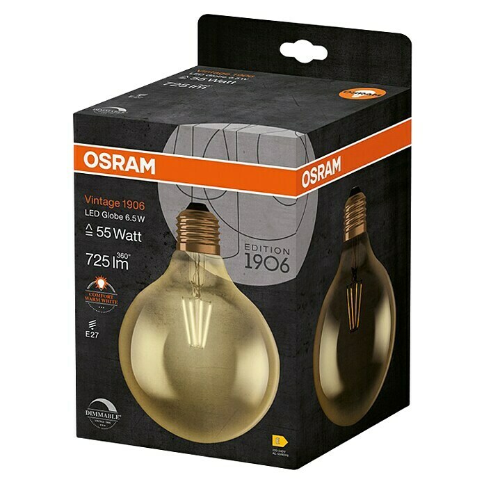 Osram Vintage 1906 Bombilla LED (6,5 W, E27, Blanco cálido, Globo, Clase de eficiencia energética: A+)