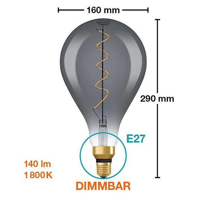Osram Bombilla LED (E27, Intensidad regulable, Blanco cálido, 150 lm, 4 W, Color: Claro/Negro, Pera) | BAUHAUS