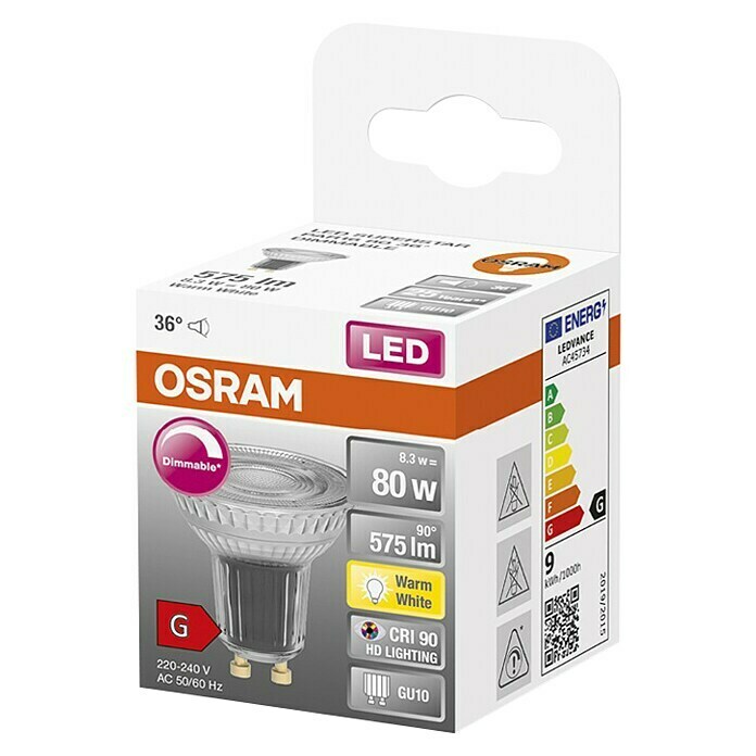Osram LED reflektor (7,2 W, GU10, Kut svjetlosnog snopa: 36°, Topla bijela, Razred energetske učinkovitosti: A+)