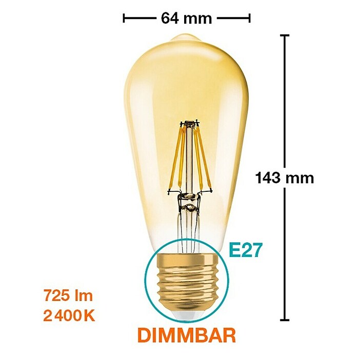Osram LED-Lampen Set Vintage Edition 1906 Birnenform E27 2er Set (E27, Dimmbar, Warmweiß, 725 lm, 6,5 W) | BAUHAUS