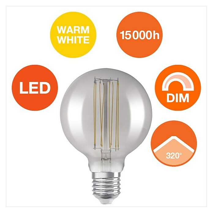 Osram LED-Lampe Vintage Edition 1906 Globe-Form E27 (E27, Dimmbar, Warmweiß, 500 lm, 11 W) | BAUHAUS