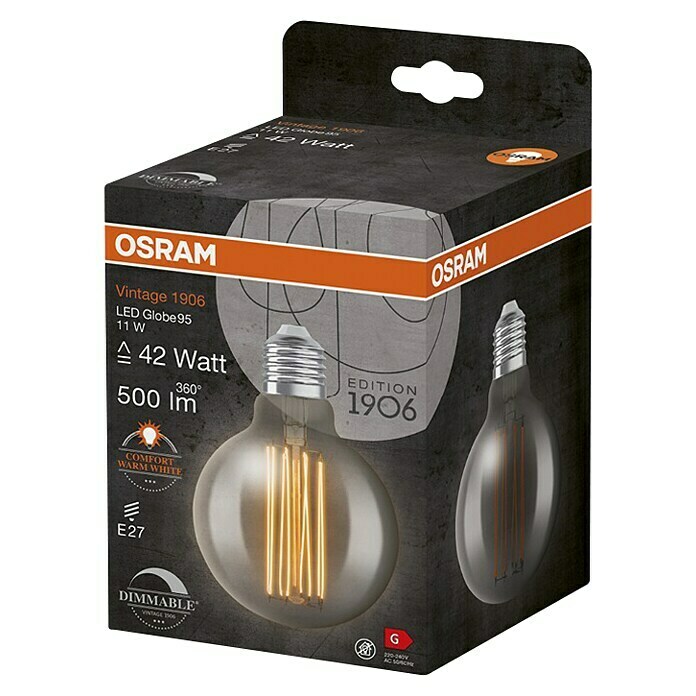 Osram LED-Lampe Vintage Edition 1906 Globe-Form E27 (E27, Dimmbar, Warmweiß, 500 lm, 11 W) | BAUHAUS