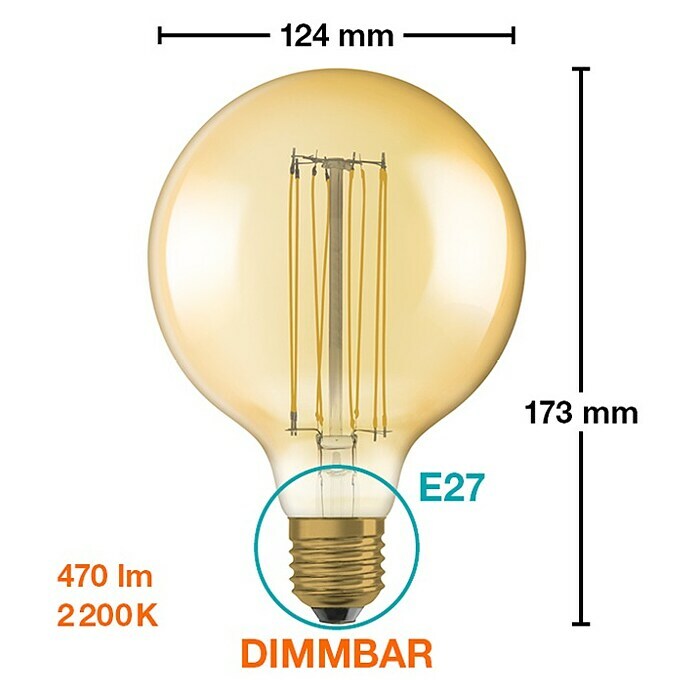 Osram LED-Lampe Vintage Edition 1906 Globe-Form E27 (E27, Dimmbar, Warmweiß, 470 lm, 5,8 W) | BAUHAUS