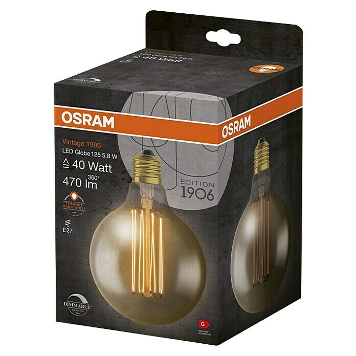 Osram LED-Lampe Vintage Edition 1906 Globe-Form E27 (E27, Dimmbar, Warmweiß, 470 lm, 5,8 W) | BAUHAUS