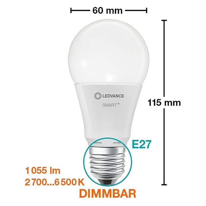 Ledvance Smart+ WiFi Smart-LED-Lampe Classic (E27, Neutralweiß, 1.055 lm, 9,5 W, Farbtemperatur einstellbar: Stufen) | BAUHAUS