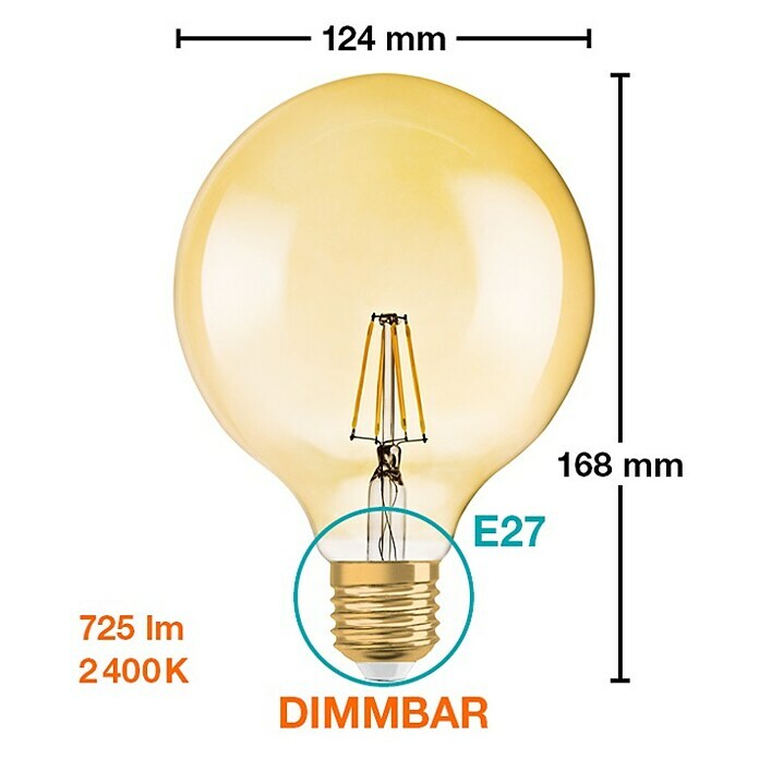 Osram Vintage 1906 Bombilla LED (6,5 W, E27, Blanco cálido, Globo, Clase de eficiencia energética: A+)
